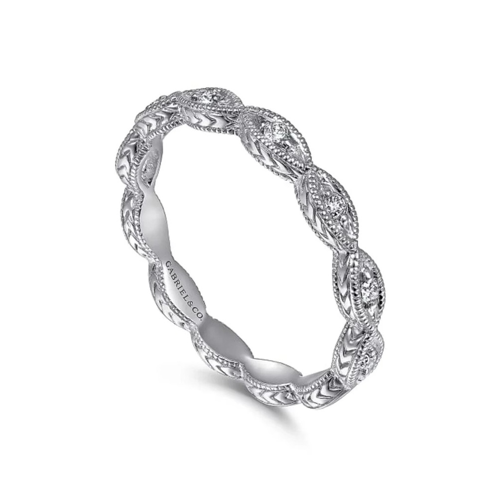 Gabriel & Co. "Luminous" Vintage Styled Diamond Ring with Milgrain Finish size 8
